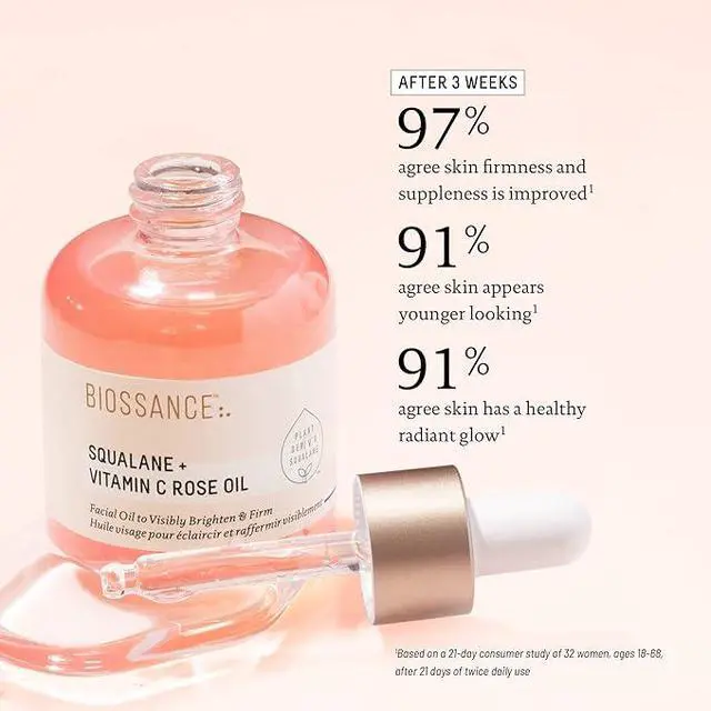 Alt view image 3 of 5 - BIOSSANCE Squalane + Vitamin C Rose Advanced Facial Oil 30ml - Brightening, Firming, and Hydrating Serum for All Skin Types - Chios Crystal Oil, Damascus Rose Extract & Squalane for Radiance