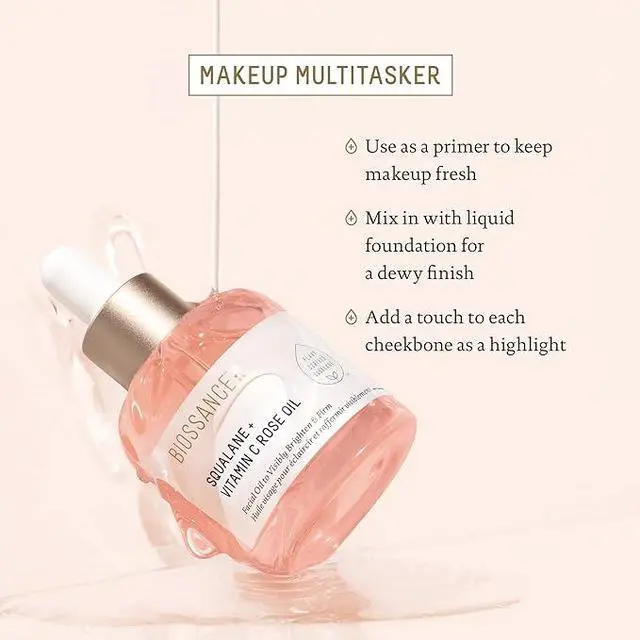 Alt view image 4 of 5 - BIOSSANCE Squalane + Vitamin C Rose Advanced Facial Oil 30ml - Brightening, Firming, and Hydrating Serum for All Skin Types - Chios Crystal Oil, Damascus Rose Extract & Squalane for Radiance