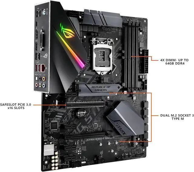 Alt view image 4 of 5 - ASUS ROG STRIX B360-F GAMING LGA1151 (300 Series) DDR4 DP HDMI DVI M.2 ATX Motherboard