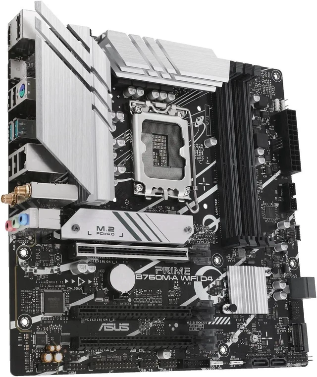 Alt view image 3 of 4 - ASUS PRIME B760M-A WIFI D4 (LGA 1700) mATX motherboard, PCIe 4.0, two M.2 slots, Realtek 2.5Gb Ethernet, Wi-Fi 6, DP/HDMI, SATA 6 Gbps, rear USB 3.2 Gen 2, front USB 3.2 Gen 1 Type-C, Aura Sync