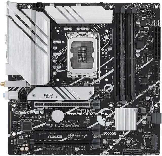 Alt view image 2 of 4 - ASUS PRIME B760M-A WIFI D4 (LGA 1700) mATX motherboard, PCIe 4.0, two M.2 slots, Realtek 2.5Gb Ethernet, Wi-Fi 6, DP/HDMI, SATA 6 Gbps, rear USB 3.2 Gen 2, front USB 3.2 Gen 1 Type-C, Aura Sync