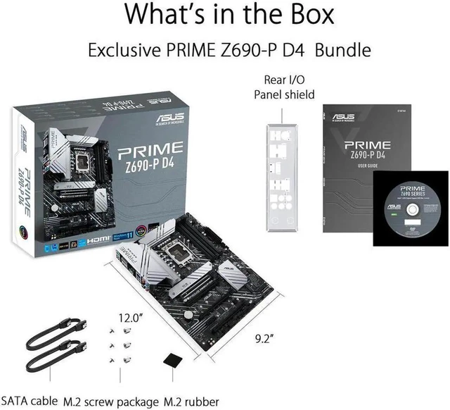 Main image of ASUS Prime Z690-P D4 LGA 1700 Intel 12th Gen ATX Motherboard- PCIe 5.0, DDR4, 14+1 Power Stages, 3x M.2, 2.5Gb LAN, V-M.2 e-key, Front Panel USB 3.2 Gen 1 USB Type-C, Thunderbolt 4 Support, Arua Sync