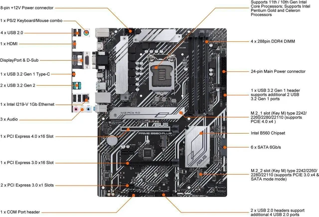 Alt view image 5 of 5 - ASUS PRIME B560-PLUS LGA 1200 ATX Intel Motherboard