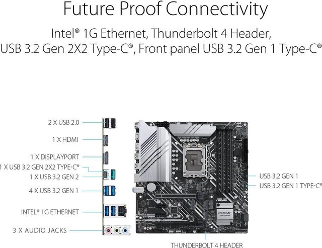Alt view image 6 of 6 - ASUS Prime Z690M-Plus D4 LGA 1700(Intel® 12th&13th Gen) microATX motherboard (PCIe 5.0,DDR4,10+1 Power Stages,3x M.2,1Gb LAN,USB 3.2 Gen 2x2 Type-C®,front USB 3.2 Gen 1 Type-C®connector)