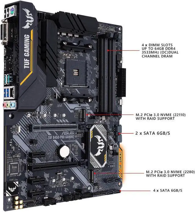 Alt view image 4 of 5 - ASUS TUF B450-Pro Gaming AM4 ATX AMD Motherboard