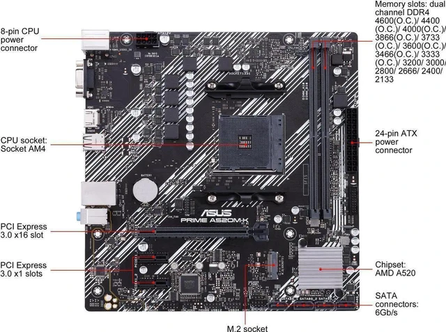 Alt view image 5 of 5 - ASUS PRIME A520M-K AM4 AMD A520 Micro ATX AMD Motherboard