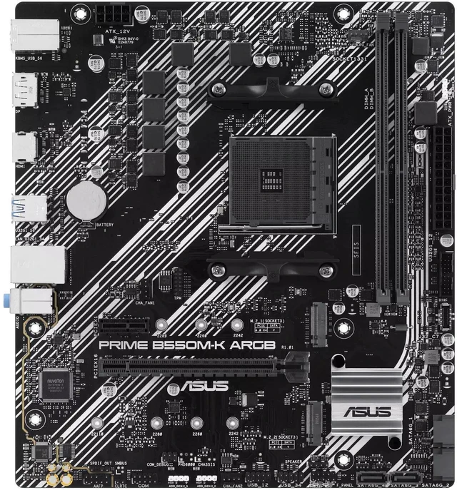 Alt view image 3 of 6 - ASUS PRIME B550M-K ARGB AMD B550 (Ryzen AM4) mATX motherboard,M.2 slot,PCIe 4.0,Realtek 1G wired LAN,DisplayPort/HDMI,SATA 6 Gbps,USB 3.2 Gen 1 rear connector support, Aura Sync