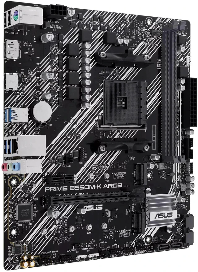 Main image of ASUS PRIME B550M-K ARGB AMD B550 (Ryzen AM4) mATX motherboard,M.2 slot,PCIe 4.0,Realtek 1G wired LAN,DisplayPort/HDMI,SATA 6 Gbps,USB 3.2 Gen 1 rear connector support, Aura Sync