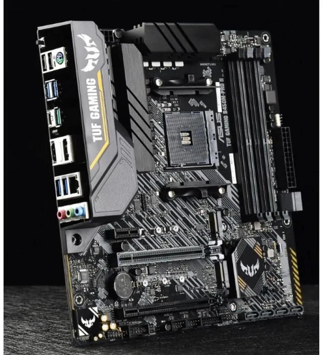 Alt view image 4 of 7 - ASUS TUF GAMING B450M-PRO II Motherboard, AMD Ryzen 3 AM4 DDR4, HDMI, Dual M.2 The micro ATX gaming , PCIe 3.0, AI microphone noise reduction, DisplayPort, USB 3.2, AURA SYNC RGB