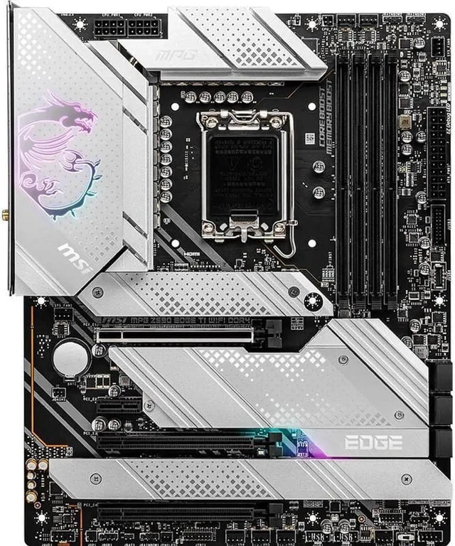 Alt view image 2 of 5 - MSI MPG Z690 EDGE TI WIFI Motherboard (ATX,Intel Z690 LGA1700 12th Gen Intel Core,4×DDR4 DIMM, PCI-E 5.0 , 4×M.2, USB3.2 Gen2x2 Type-C , 2.5GbE LAN, Wi-Fi 6, 1xDisplayPort , 1xHDMI)