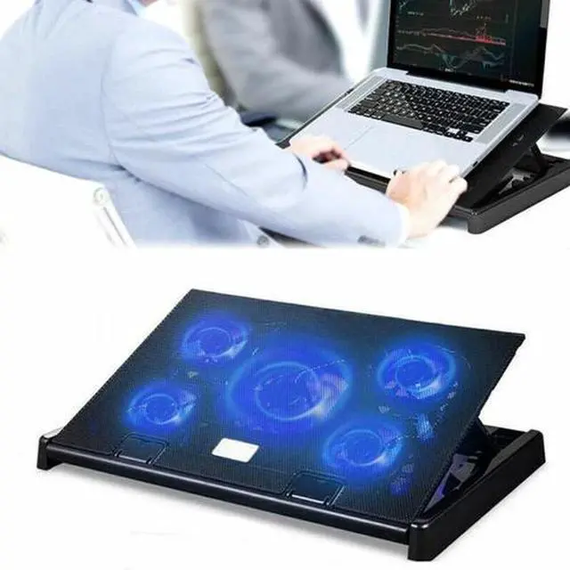 Alt view image 2 of 7 - Laptop Cooling Pad For 11-17" inch Laptop Dual USB Fan Cooler Stand 5 Quiet Fans