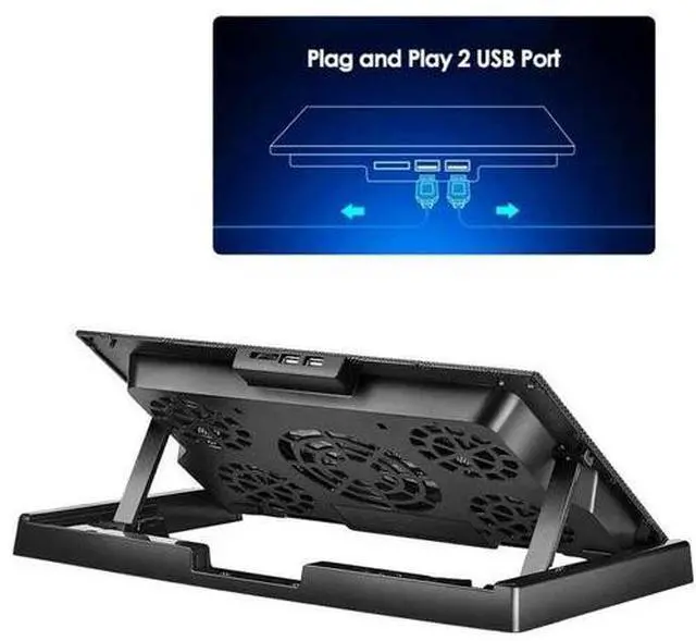 Alt view image 3 of 7 - Laptop Cooling Pad For 11-17" inch Laptop Dual USB Fan Cooler Stand 5 Quiet Fans