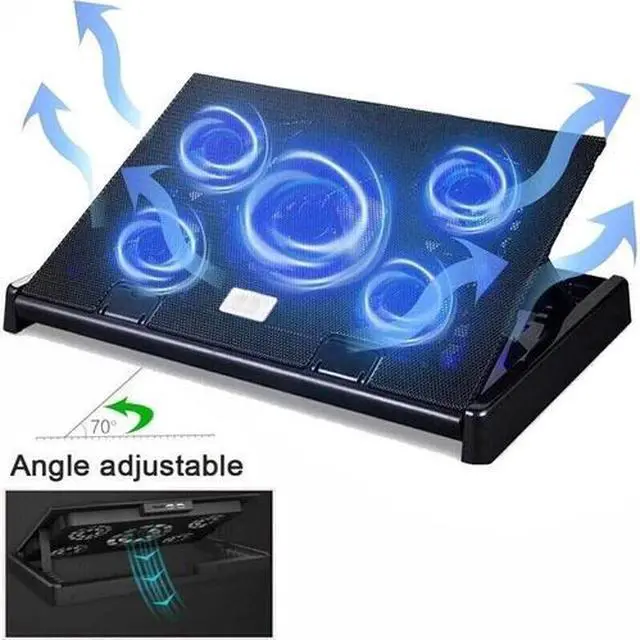 Alt view image 5 of 7 - Laptop Cooling Pad For 11-17" inch Laptop Dual USB Fan Cooler Stand 5 Quiet Fans
