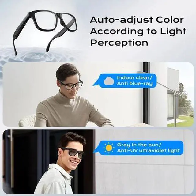 Alt view image 6 of 7 - Smart Glasses Photochromic Lenses Bluetooth Call Glasses Audio Eyewear Headset