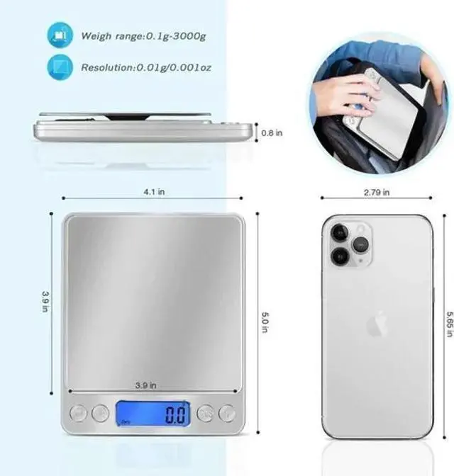 Alt view image 3 of 7 - Jewelry Gold Silver Coin Gram Digital Scale 3000g x 0.1g Pocket Size Herb Grain