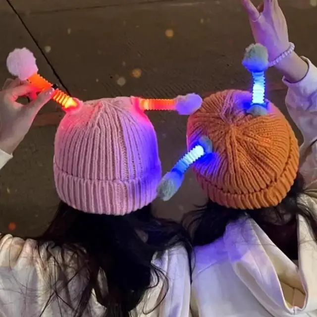 Alt view image 4 of 5 - LED Beanie Knit Hat With Light Funny Holiday Party Cap Xmas Gifts Multicolor-Fruit green