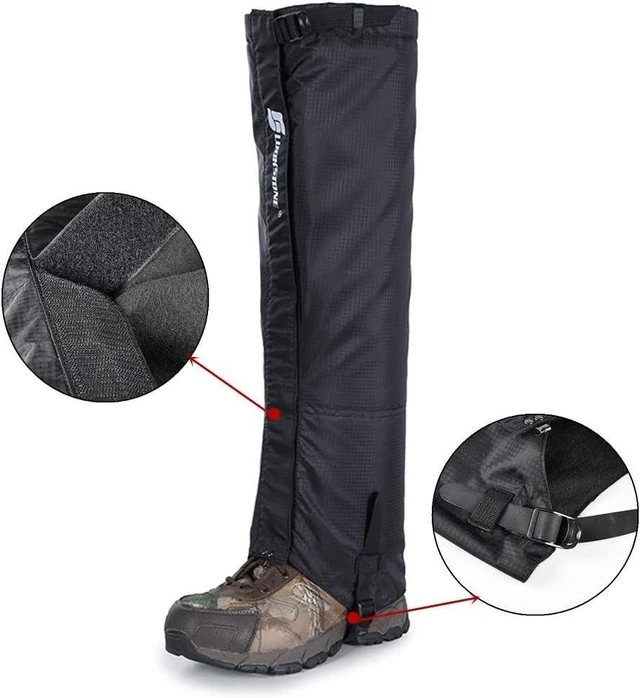 Alt view image 6 of 7 - Boot Gaiters Soft shell Windproof Composite Fleece Lining Adjustable Wide Strap-black size L