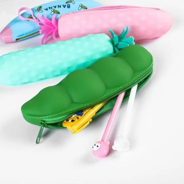 Alt view image 2 of 4 - Pen/Pencil case Creative Fruit and Vegetable Shape Stationery Bag-Pea