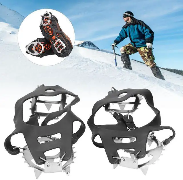 Alt view image 2 of 7 - 18 Tooth Ice Cleats Snow Grips Spikes1 Pair Crampons Anti-Slip Hiking Winter Black - Size M