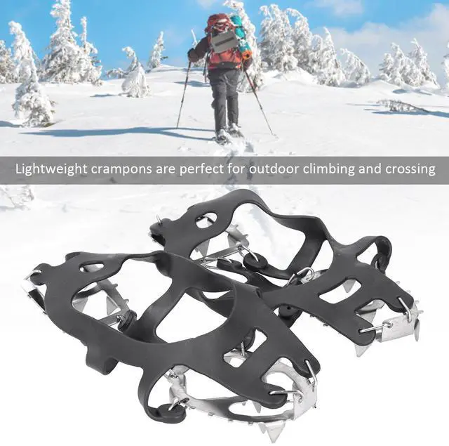 Alt view image 5 of 7 - 18 Tooth Ice Cleats Snow Grips Spikes1 Pair Crampons Anti-Slip Hiking Winter Black - Size M