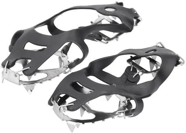 Alt view image 7 of 7 - 18 Tooth Ice Cleats Snow Grips Spikes1 Pair Crampons Anti-Slip Hiking Winter Black - Size M
