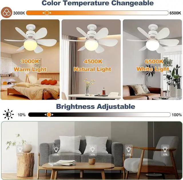 Alt view image 4 of 7 - Socket Ceiling Fans with Lights and Remote- Socket Fan light with Dimmable Led