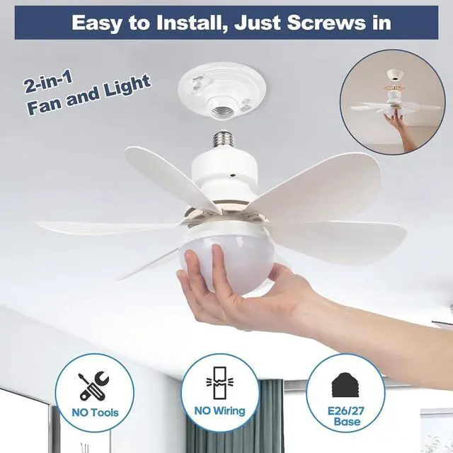 Alt view image 7 of 7 - Socket Ceiling Fans with Lights and Remote- Socket Fan light with Dimmable Led