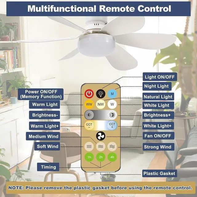 Alt view image 6 of 7 - Socket Ceiling Fans with Lights and Remote- Socket Fan light with Dimmable Led