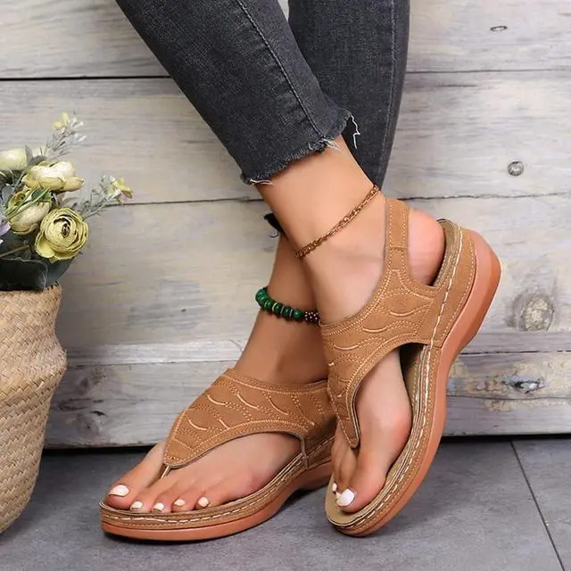 Alt view image 5 of 7 - Low-Wedge Women Orthopedic Sandals Casual Flat Shoes Flip Flops Ladies Anti-Slip-9"-black-1pair