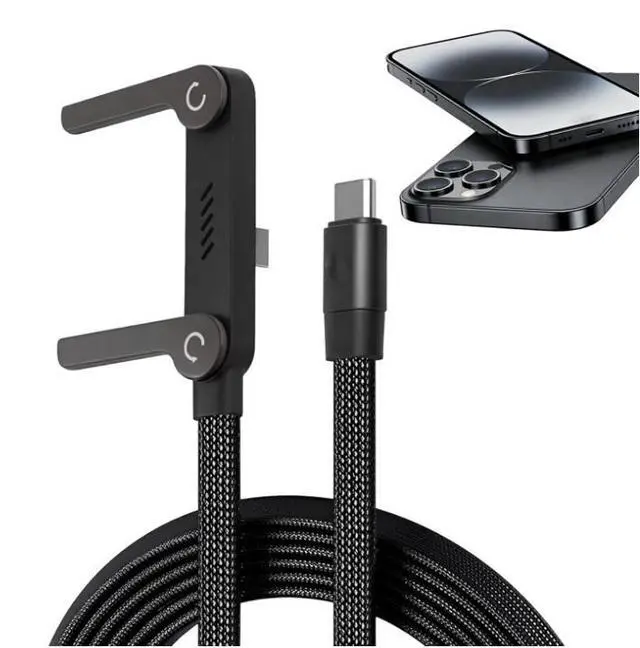 Alt view image 5 of 7 - 2-in-1 Invisible Holder Charger Cable240W Fast Charging Cord with Phone Stand-Type-C to Type-C-1 PCS-5FT/1.5M
