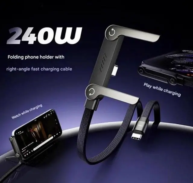 Alt view image 3 of 7 - 2-in-1 Invisible Holder Charger Cable240W Fast Charging Cord with Phone Stand-Type-C to Type-C 2pcs 5FT/1.5M