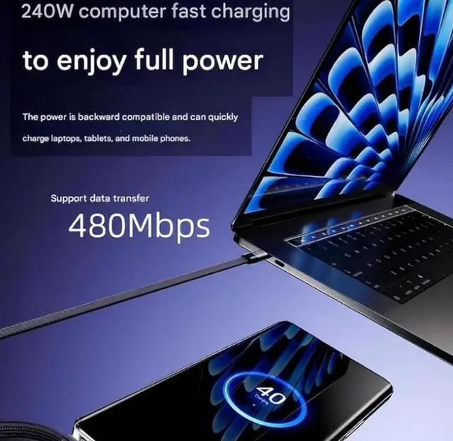 Alt view image 6 of 7 - 2-in-1 Invisible Holder Charger Cable240W Fast Charging Cord with Phone Stand-Type-C to Type-C 2pcs 5FT/1.5M