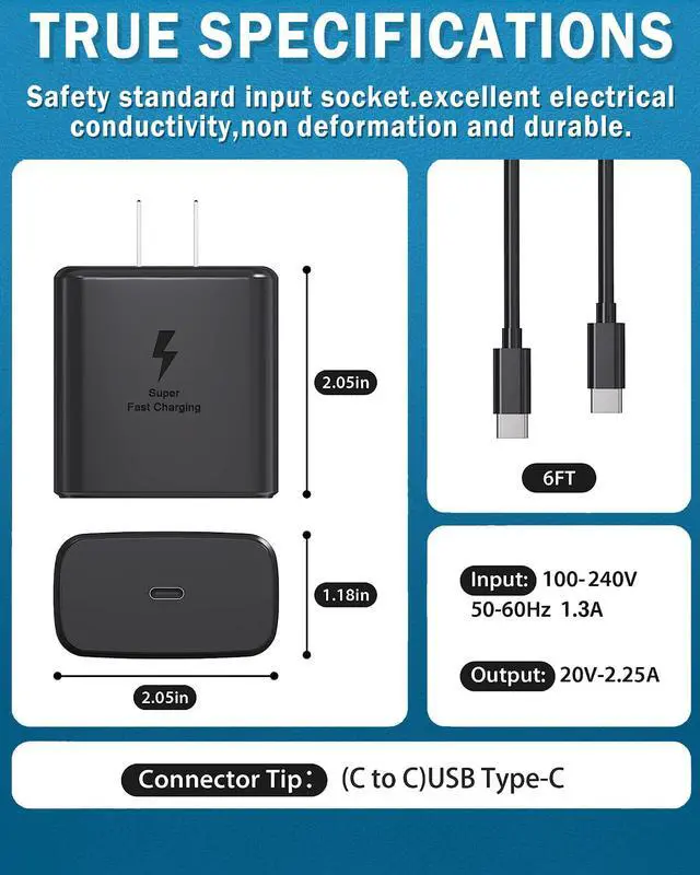 Alt view image 2 of 7 - 2025 New Super Fast Charger Type C, 45W USB C Wall Charger Fast Charging for Samsung Galaxy S25 Ultra/ S25/S25+/S24+/ S24 Ultra/S24/S24+/S23 Ultra/S22 Ultra/S21 Ultra