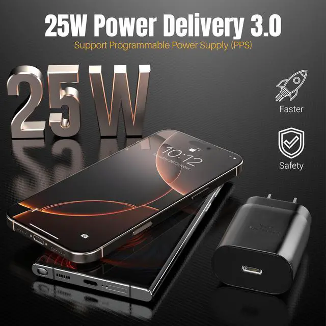 Alt view image 3 of 7 - Galaxy S25 S24 USB C Charging Block 25W PD Super Fast Charger Type C Wall Plug Adapter Quick Charge for Samsung Galaxy S25/S24/S23/S22/S21/S20/Z Fold 3/4/5/Note20/iPhone 17/16/15/14/(Black 2Pack)