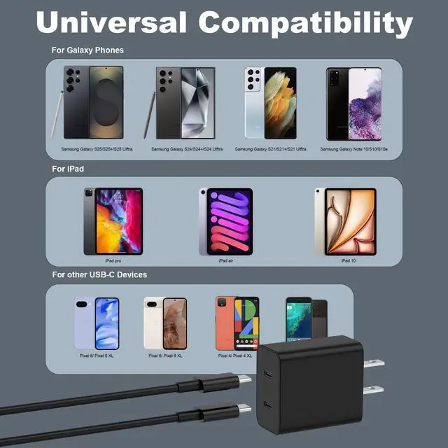 Alt view image 2 of 7 - 45W 2Pack Super Fast Charger USB C Dual Port Android Phone Charger Type C Fast Charging Block with 10FT Type-C Charger Cord for Samsung Galaxy S25/S25 Ultra/S25+/S24 Ultra/S24/S24+/S23/S22/iphone 17