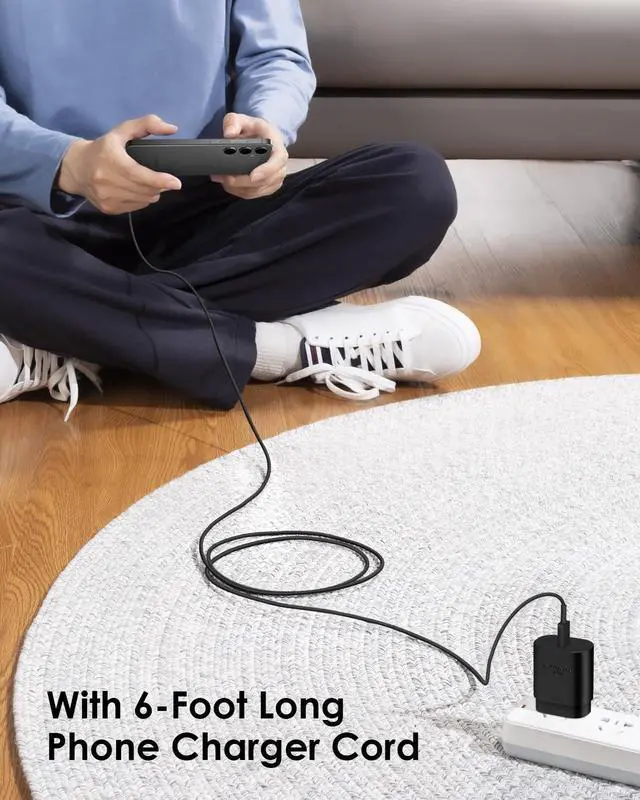 Alt view image 6 of 7 - AISNI USB C Charger, 2 Pack 25W Type C Charger Fast Charging with USBC Chargers Cable 6 FT Android Phone Charge for Galaxy S25/ /S24/S23+/S22/S21/S20/Phone 17 16 15 Pro Max 16 15 Plus-Black