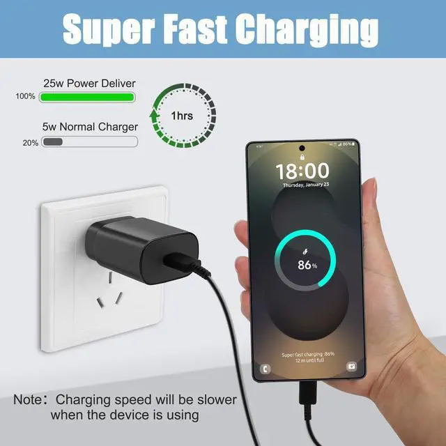 Alt view image 4 of 6 - S25 S24 S23 S22 Samsung Fast Charger USB Type C Charger,25W Android Phone Charger Fast Charging Block & 10ft USB C Charger Cable Cord for Samsung Galaxy S25/S24/S23/S22/S21/S20/Plus/Ultra/FE,Black