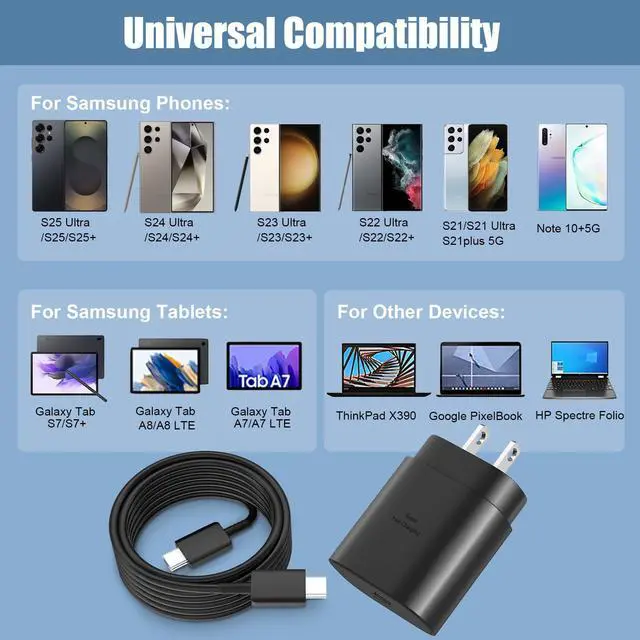 Alt view image 5 of 6 - S25 S24 S23 S22 Samsung Fast Charger USB Type C Charger,25W Android Phone Charger Fast Charging Block & 10ft USB C Charger Cable Cord for Samsung Galaxy S25/S24/S23/S22/S21/S20/Plus/Ultra/FE,Black