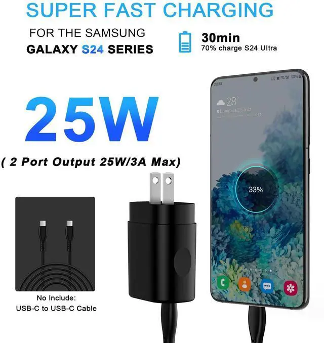 Alt view image 6 of 7 - Charger Plug Super Fast Charging 25W 2 Port USB A & USB C Wall Charger Block Android Phone Adapter Compatible with Samsung Galaxy S25 Ultra S25 FE Edge S25 Plus A17 A16 A35 A55 S24 A14 A54 S23 S22 A25