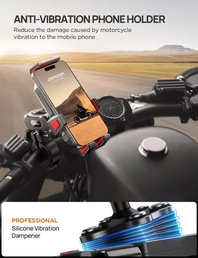 Alt view image 3 of 7 - JOYROOM Aluminum Alloy Motorcycle Phone Mount with Vibration Dampener, Motorcycle Phone Holder for Harley Bike Bicycle Scooter ATV/UTV, Compatible with iPhone, Samsung, All Cell Phones