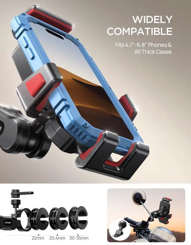 Alt view image 5 of 7 - JOYROOM Aluminum Alloy Motorcycle Phone Mount with Vibration Dampener, Motorcycle Phone Holder for Harley Bike Bicycle Scooter ATV/UTV, Compatible with iPhone, Samsung, All Cell Phones