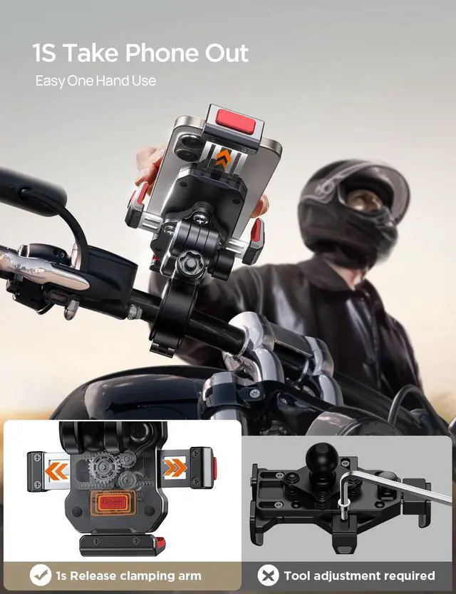 Alt view image 6 of 7 - JOYROOM Aluminum Alloy Motorcycle Phone Mount with Vibration Dampener, Motorcycle Phone Holder for Harley Bike Bicycle Scooter ATV/UTV, Compatible with iPhone, Samsung, All Cell Phones