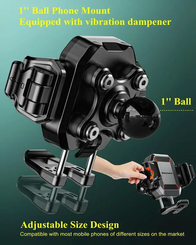 Alt view image 2 of 7 - BRCOVAN 1'' Ball Phone Mount Holder with Vibration Dampener, Compatible with RAM Mounts B Size Double Socket Arm, Adjustable fit 5.4-7.2'' Phone, for Motorcycle ATV UTV Car Bike Boat Truck Scooter