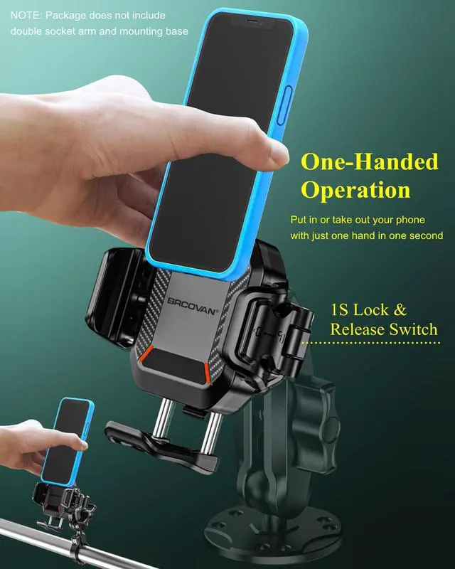 Alt view image 4 of 7 - BRCOVAN 1'' Ball Phone Mount Holder with Vibration Dampener, Compatible with RAM Mounts B Size Double Socket Arm, Adjustable fit 5.4-7.2'' Phone, for Motorcycle ATV UTV Car Bike Boat Truck Scooter