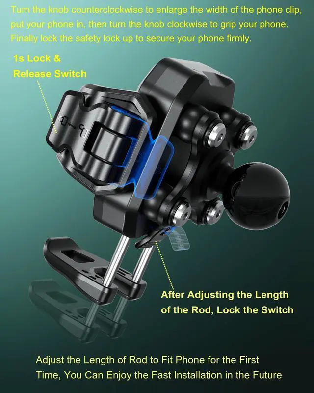 Alt view image 6 of 7 - BRCOVAN 1'' Ball Phone Mount Holder with Vibration Dampener, Compatible with RAM Mounts B Size Double Socket Arm, Adjustable fit 5.4-7.2'' Phone, for Motorcycle ATV UTV Car Bike Boat Truck Scooter