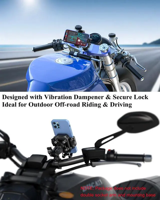 Alt view image 7 of 7 - BRCOVAN 1'' Ball Phone Mount Holder with Vibration Dampener, Compatible with RAM Mounts B Size Double Socket Arm, Adjustable fit 5.4-7.2'' Phone, for Motorcycle ATV UTV Car Bike Boat Truck Scooter
