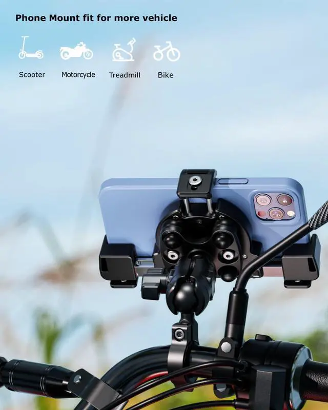 Alt view image 2 of 7 - Kewig Motorcycle Phone Mount with Vibration Dampener & Not Block Camera, Safely Anti-Theft Motorycle Phone Holder Handlebar Cellphone Mount for Bike Motorcycle Scooter ATV/UTV Fit 5.4-7.2" Phone