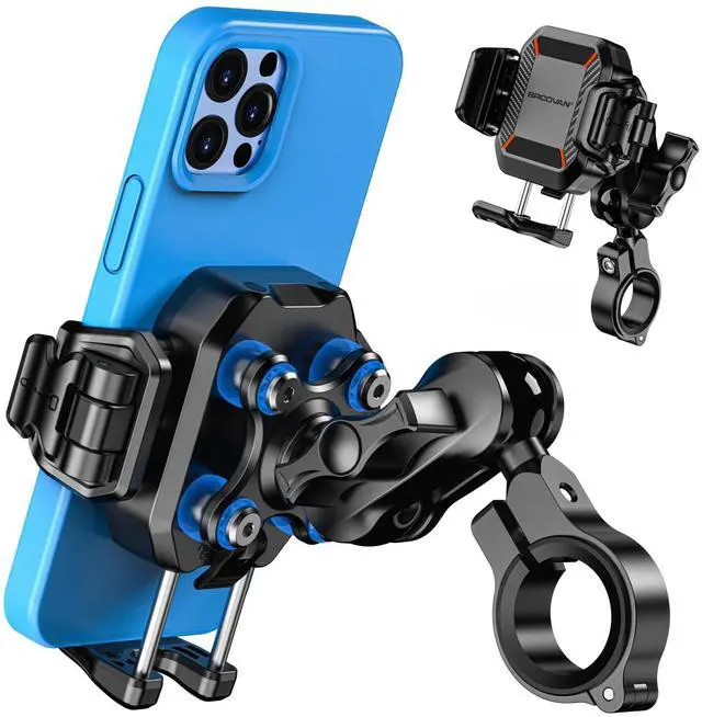Main image of BRCOVAN Anti-Theft Motorcycle Phone Mount with Vibration Dampener, [1s Lock] [Camera Friendly] Handlebar Cellphone Holder for Bike Bicycle Scooter ATV, Adjustable Size Fit 5.4-7.2" Smartphone