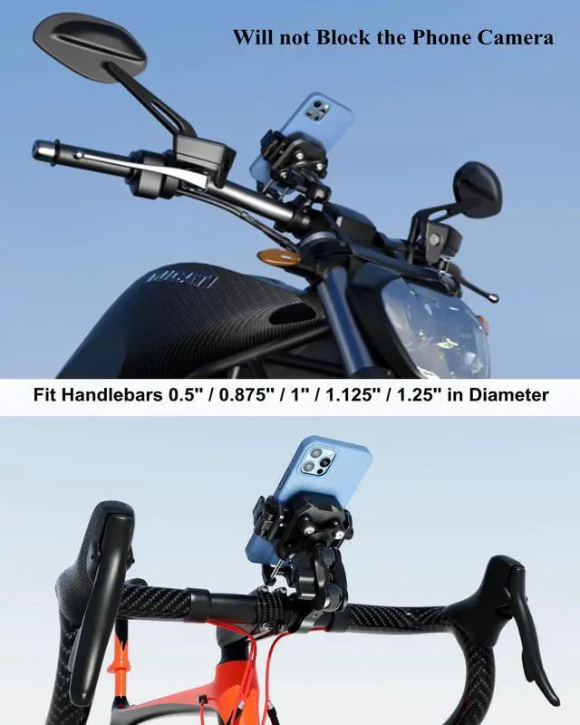 Alt view image 2 of 7 - BRCOVAN Anti-Theft Motorcycle Phone Mount with Vibration Dampener, [1s Lock] [Camera Friendly] Handlebar Cellphone Holder for Bike Bicycle Scooter ATV, Adjustable Size Fit 5.4-7.2" Smartphone