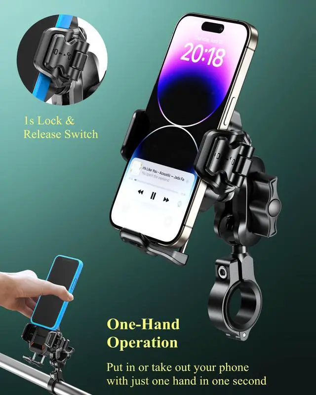 Alt view image 3 of 7 - BRCOVAN Anti-Theft Motorcycle Phone Mount with Vibration Dampener, [1s Lock] [Camera Friendly] Handlebar Cellphone Holder for Bike Bicycle Scooter ATV, Adjustable Size Fit 5.4-7.2" Smartphone